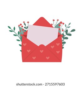 Envelope romântico com flores. vetor dia dos namorados