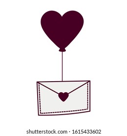 romantic envelope with a heart balloon isolated icon, vector illustration