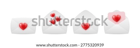 Romantic envelope icon set with hearts, symbol of love message, communication and Valentine’s day
