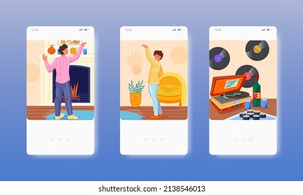 Romantic evening by fireplace with wine candles. Mobile app screens, vector website banner template. UI, web site design