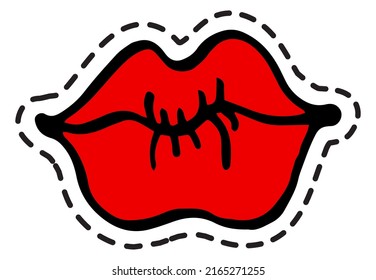 Romantic expression of feelings, kissing lips with red lipstick or gloss. Decoration for card for saint valentines day gift for girl or boy. Sticker or label, isolated icon, vector in flat style