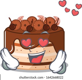 Romantic falling in love chocolate cake cartoon character concept