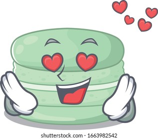 Romantic falling in love pistachio macaron cartoon character concept
