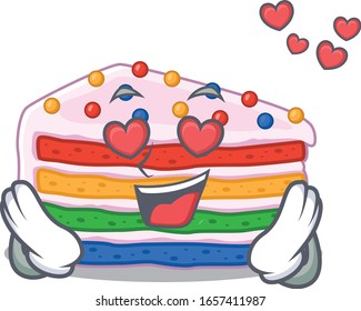 Romantic falling in love rainbow cake cartoon character concept