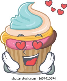 Romantic falling in love rainbow cupcake cartoon character concept