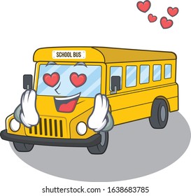 Romantic falling in love school bus cartoon character concept