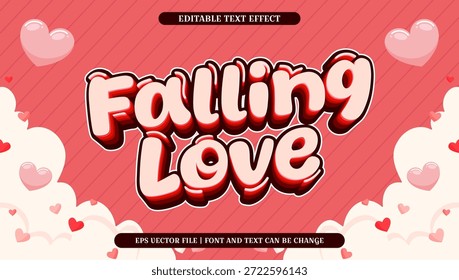 Romantisches 'Falling Love' Texteffekt-Design mit rosafarbenen Herzen und Wolken, ideal für Valentinstag-Feiern und süße Ankündigungen