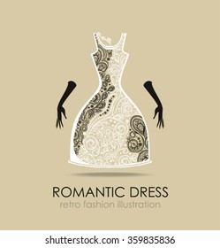 Romantic fashion illustration. Lace Evening Dress.