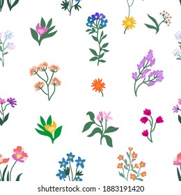 Romantic fashion print on white background. Seamless vector pattern in repeat. Vintage print with small inflorescences. Retro textile design collection.