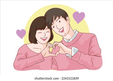 romantic feelings love and tenderness Dear young people, smiles, men and women express their love for each other, valentine's day,  heart. Flat vector illustration.