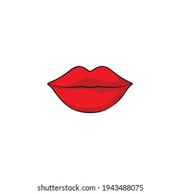 Panorámica de gesto de gesto femenino romántica. Gestos sensuales de labios de mujer aislados en fondo blanco. Lip del vector del glamour. Viñetas rojas, labios calientes sexys. 