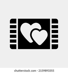 Romantic film icon in solid style, use for website mobile app presentation