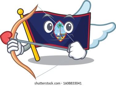 Romantic flag guam Cupid cartoon character with arrow and wings