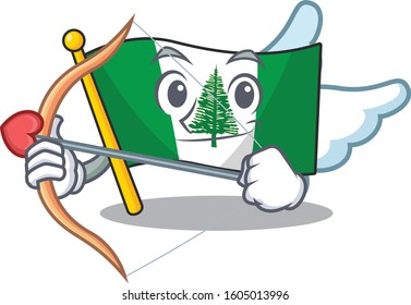 Romantic flag norfolk island Cupid cartoon character with arrow and wings