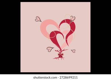 Fundo romântico de amor plano com corações e rosas 