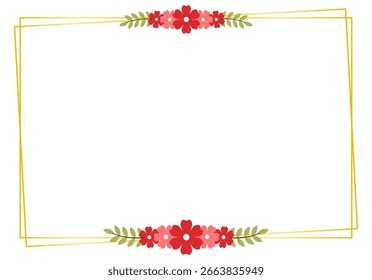 Romantic Flat Red Floral Border with Leaves for Wedding Invitations, Love Letters, and Thank You Cards
