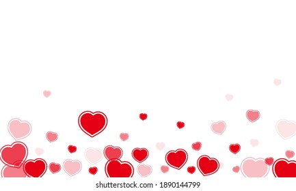 Romantic flat scattered hearts falling, vector art illustration.