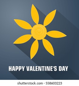Romantic flat template with orange flower and long shadows on dark background vector illustration