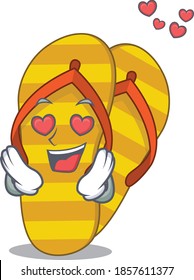 Romantic flip flops cartoon character has a falling in love eyes