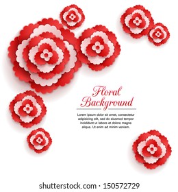  Romantic Floral Background With 3d Red Paper Flowers And Place For Text