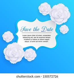 Romantic floral background with 3d white paper flowers and place for text