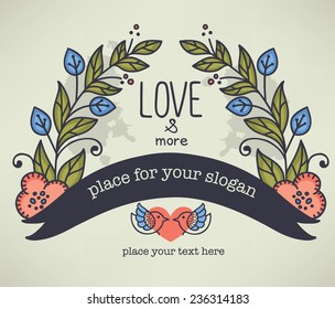 romantic floral background in naive hand drawn style