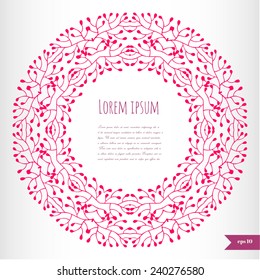 Romantic floral background with place for your text.Ornamental round lace pattern.Delicate circle background.