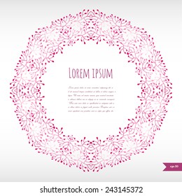 Romantic floral background with place for your text.Ornamental round lace pattern.Delicate circle background.