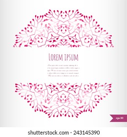 Romantic floral background with place for your text.Ornamental round lace pattern.Delicate circle background.