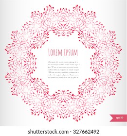 Romantic floral background with place for your text.Ornamental round lace pattern.Delicate circle background.