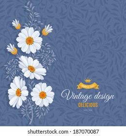 Romantic floral background with vintage flowers of daisies