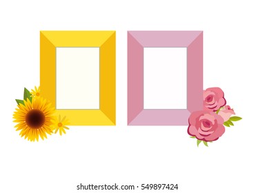 Romantic floral border vector. Vector illustration frame with flowers