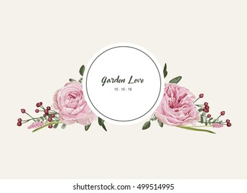 Romantic floral bouquet . Flourish card and circle label .Vector illustration
