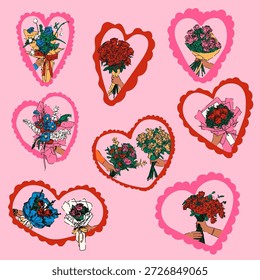 Buquês de Floral Romântico em Quadros de Coração