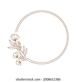 Romantic floral circle frame. Hand drawn design elements. Vector isolated illustration.