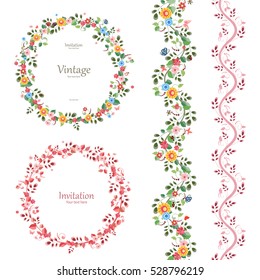 romantic floral collection.  vertical seamless borders and plant wreaths for your design.