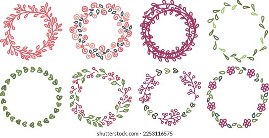 romantic floral collection of wreaths for your design.	