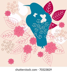 Romantic floral design with birds - vector illustration