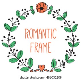 romantic floral frame, circle frame vector, isolated illustration with round floral background , with place for text