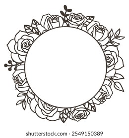 Quadro floral romântico com flores delicadas e folhagem - design preto e branco, ilustração vetorial.