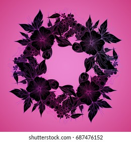 Romantic floral frame with flowers, vector illustration, card design template