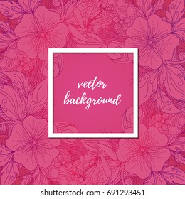Romantic floral frame with flowers, vector illustration, card design template