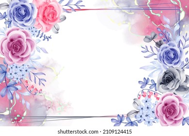 Romantic Floral Frame Summer Watercolor Background