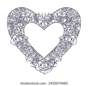 Romántico elemento de corazón floral monocromo para diseño tarjeta de San Valentín con declaración de amor y promesa de devoción eterna Ilustración vectorial