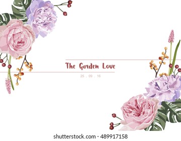 Romantic floral invitation card, flowers pattern and vector illustration
