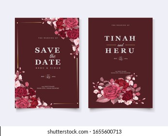 Romantic Floral Maroon Wedding Invitation