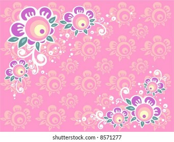 Romantic floral pattern on a pink background. Digital illustration.