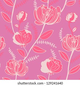 Romantic floral pattern in pink and red. Abstract flower background. Vector illustration
