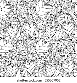 Romantic floral pattern with tropical flowers. Just color it!