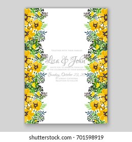 Romantic floral peony, poppy bouquet bride wedding invitation template design. 